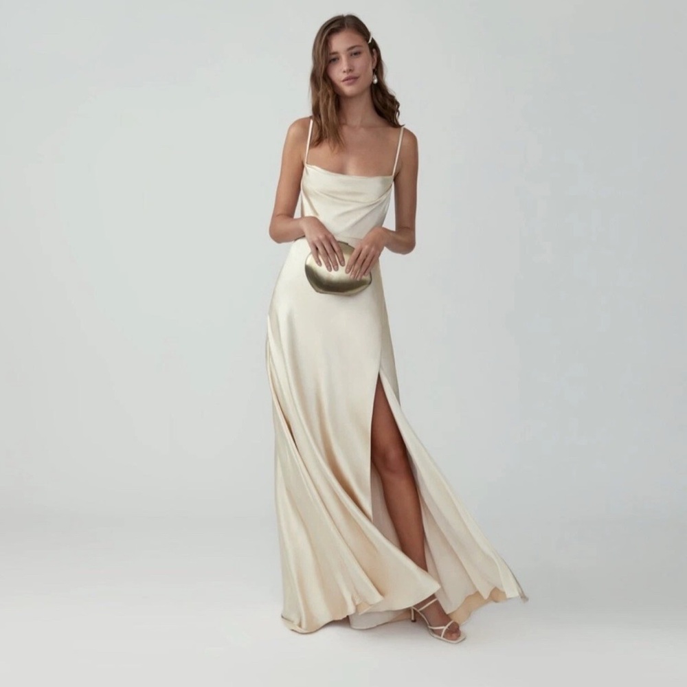 FAME and‎ PARTNERS champagne color Maxi Dress Strappy Mermaid Size 4